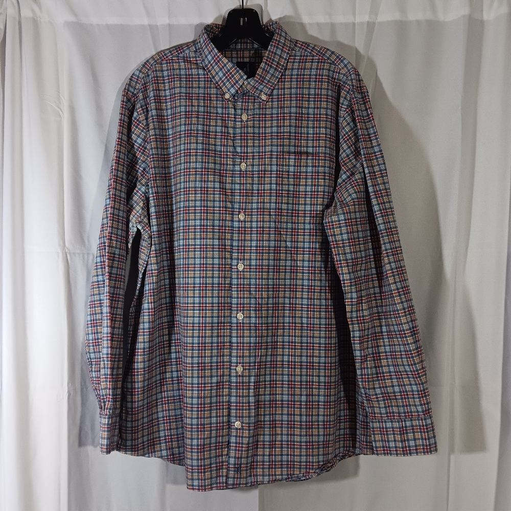 Johnnie O Mens XL Plaid Shirt Buttondown Collar Long Sleeve Blue Mariner